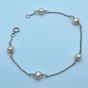 Dainty 925 Sterling Silver Freshwater Pearl Chain Bracelet 8” Long